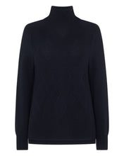Load image into Gallery viewer, N.Peal Women&#39;s Rib Detail Roll Neck Cashmere Jumper Navy Blue
