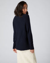 Load image into Gallery viewer, N.Peal Women&#39;s Rib Detail Roll Neck Cashmere Jumper Navy Blue
