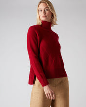 Load image into Gallery viewer, N.Peal Women&#39;s Rib Detail Roll Neck Cashmere Jumper Ruby Red

