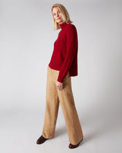 Load image into Gallery viewer, N.Peal Women&#39;s Rib Detail Roll Neck Cashmere Jumper Ruby Red
