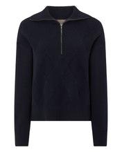 Load image into Gallery viewer, N.Peal Women&#39;s Rib Detail Half Zip Cashmere Jumper Navy Blue
