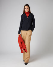Load image into Gallery viewer, N.Peal Women&#39;s Rib Detail Half Zip Cashmere Jumper Navy Blue
