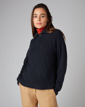 Load image into Gallery viewer, N.Peal Women&#39;s Rib Detail Half Zip Cashmere Jumper Navy Blue
