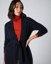 Load image into Gallery viewer, N.Peal Women&#39;s Relaxed Belted Cashmere Cardigan Navy Blue
