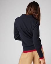 Load image into Gallery viewer, N.Peal Women&#39;s Half Zip Polo Cashmere Jumper Navy Blue
