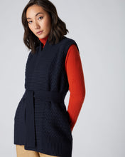 Load image into Gallery viewer, N.Peal Women&#39;s Basketweave Sleeveless Cashmere Cardigan Navy Blue
