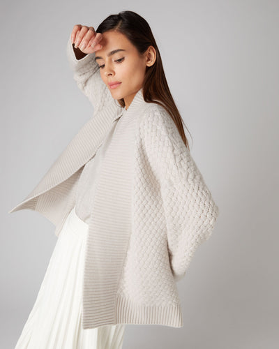 N.Peal Women's Basketweave Cashmere Cardigan Snow Grey