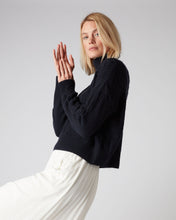 Load image into Gallery viewer, N.Peal Women&#39;s Multi Cable Roll Neck Cashmere Jumper Navy Blue
