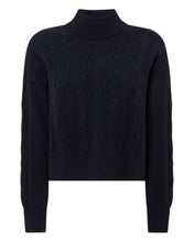 Load image into Gallery viewer, N.Peal Women&#39;s Multi Cable Roll Neck Cashmere Jumper Navy Blue
