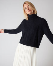 Load image into Gallery viewer, N.Peal Women&#39;s Multi Cable Roll Neck Cashmere Jumper Navy Blue
