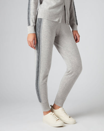 N.Peal Women's Cable Side Cashmere Jogger Fumo Grey