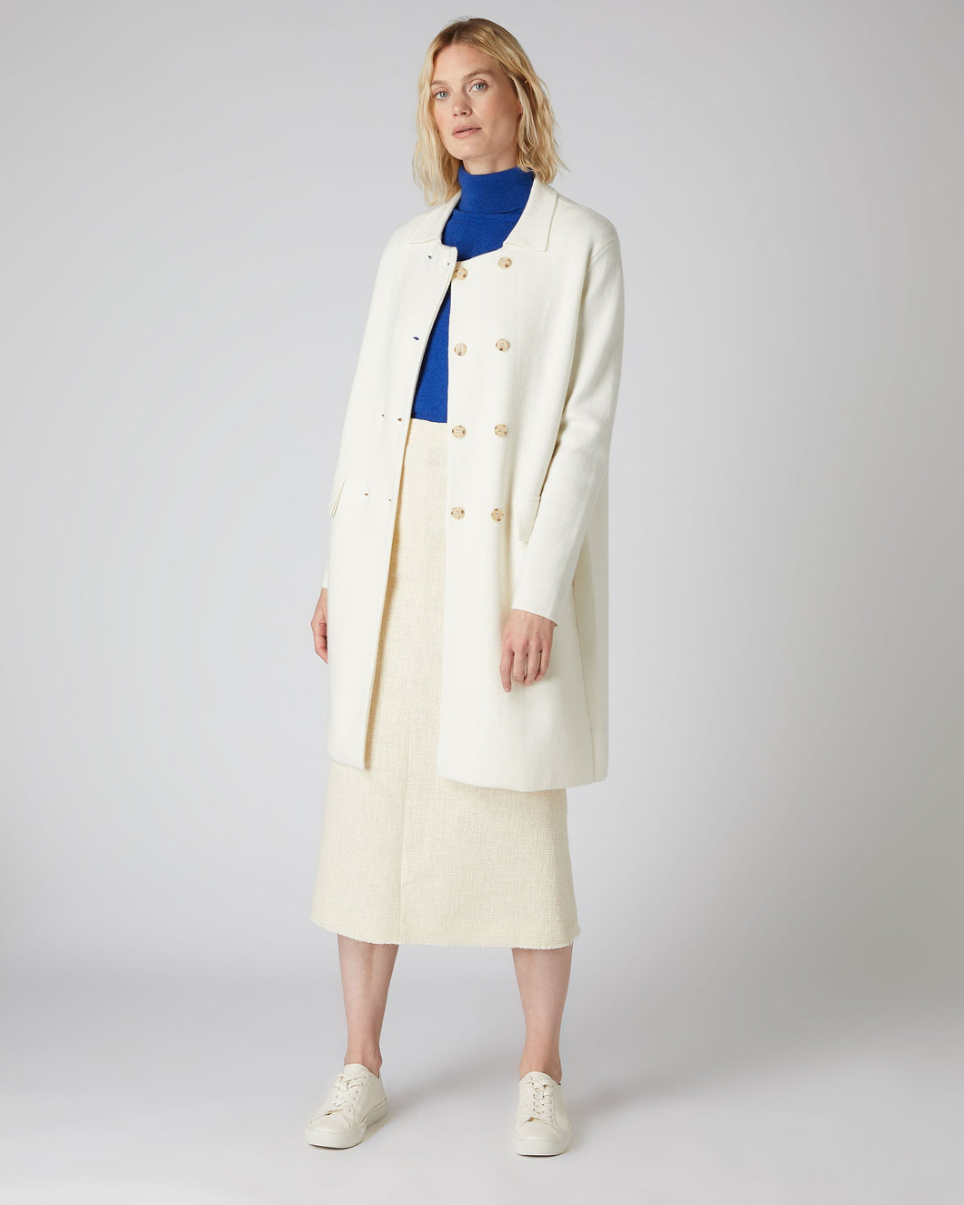 N.Peal Women's Double Breasted Cashmere Coat New Ivory White