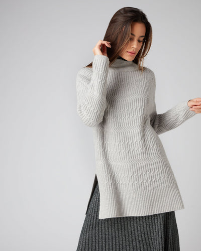 N.Peal Women's Multi Stitch Cashmere Tunic Jumper Fumo Grey
