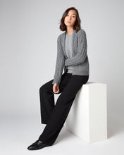 Load image into Gallery viewer, N.Peal Women&#39;s Cable Belted Cashmere Cardigan Elephant Grey
