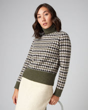 Load image into Gallery viewer, N.Peal Women&#39;s Houndstooth Roll Neck Cashmere Jumper Green
