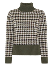Load image into Gallery viewer, N.Peal Women&#39;s Houndstooth Roll Neck Cashmere Jumper Green
