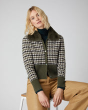 Load image into Gallery viewer, N.Peal Women&#39;s Houndstooth Fur Trim Cashmere Cardigan Green
