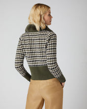Load image into Gallery viewer, N.Peal Women&#39;s Houndstooth Fur Trim Cashmere Cardigan Green
