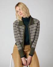 Load image into Gallery viewer, N.Peal Women&#39;s Houndstooth Fur Trim Cashmere Cardigan Green

