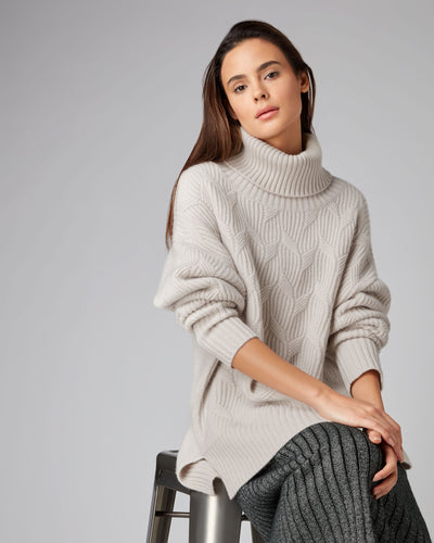 N.Peal Women's Chunky Cable Cashmere Jumper Snow Grey