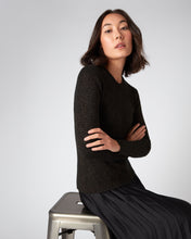 Load image into Gallery viewer, N.Peal Women&#39;s Lurex Rib Round Neck Cashmere Jumper Copper Brown Sparkle
