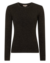 Load image into Gallery viewer, N.Peal Women&#39;s Lurex Rib Round Neck Cashmere Jumper Copper Brown Sparkle
