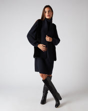 Load image into Gallery viewer, N.Peal Women&#39;s Shearling Belted Cashmere Gilet Navy Blue
