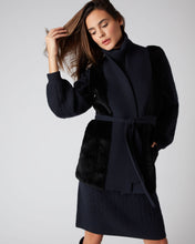 Load image into Gallery viewer, N.Peal Women&#39;s Shearling Belted Cashmere Gilet Navy Blue
