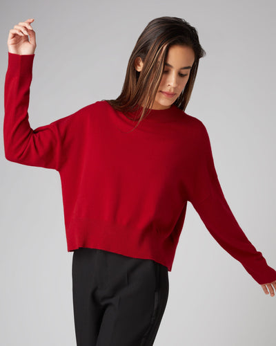N.Peal Women's Relaxed Round Neck Cashmere Jumper Ruby Red