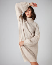 Load image into Gallery viewer, N.Peal Women&#39;s Roll Neck Cable Cashmere Dress Heather Beige Brown

