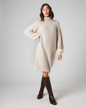 Load image into Gallery viewer, N.Peal Women&#39;s Roll Neck Cable Cashmere Dress Heather Beige Brown
