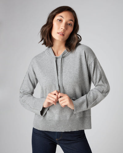 N.Peal Women's Metal Sleeve Cashmere Hoodie Flannel Grey