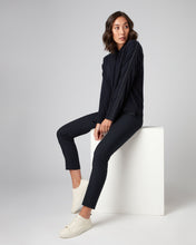 Load image into Gallery viewer, N.Peal Women&#39;s Metal Sleeve Cashmere Hoodie Navy Blue
