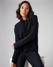 Load image into Gallery viewer, N.Peal Women&#39;s Metal Sleeve Cashmere Hoodie Navy Blue
