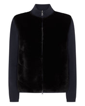 Load image into Gallery viewer, N.Peal Women&#39;s Shearling Ribbed Cashmere Jacket Navy Blue
