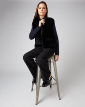 Load image into Gallery viewer, N.Peal Women&#39;s Shearling Ribbed Cashmere Jacket Navy Blue
