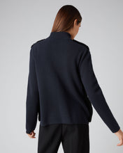 Load image into Gallery viewer, N.Peal Women&#39;s Shearling Ribbed Cashmere Jacket Navy Blue
