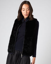 Load image into Gallery viewer, N.Peal Women&#39;s Shearling Ribbed Cashmere Gilet Navy Blue
