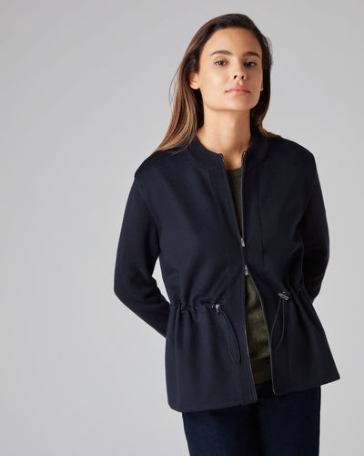 N.Peal Women's Woven Front Cashmere Jacket Navy Blue