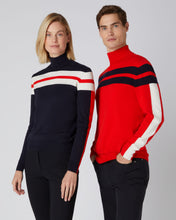 Load image into Gallery viewer, N.Peal Men&#39;s Roll Neck Stripe Jumper Red
