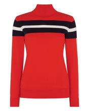 Load image into Gallery viewer, N.Peal Women&#39;s Stripe Roll Neck Jumper Red
