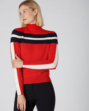 Load image into Gallery viewer, N.Peal Women&#39;s Stripe Roll Neck Jumper Red
