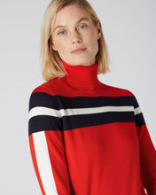 Load image into Gallery viewer, N.Peal Women&#39;s Stripe Roll Neck Jumper Red
