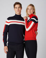 Load image into Gallery viewer, N.Peal Women&#39;s Stripe Roll Neck Jumper Red
