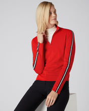 Load image into Gallery viewer, N.Peal Women&#39;s Stripe Sleeve Half Zip Jumper Red
