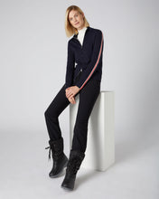 Load image into Gallery viewer, N.Peal Women&#39;s Stripe Sleeve Full Zip Jumper Navy Blue

