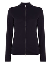 Load image into Gallery viewer, N.Peal Women&#39;s Stripe Sleeve Full Zip Jumper Navy Blue
