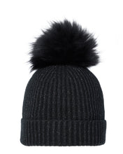 Load image into Gallery viewer, N.Peal Women&#39;s Ribbed Cashmere Hat With Detachable Pom Black Sparkle
