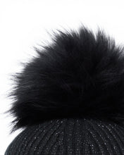 Load image into Gallery viewer, N.Peal Women&#39;s Ribbed Cashmere Hat With Detachable Pom Black Sparkle
