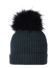 Load image into Gallery viewer, N.Peal Unisex Ribbed Cashmere Hat With Detachable Pom Grigio Blue
